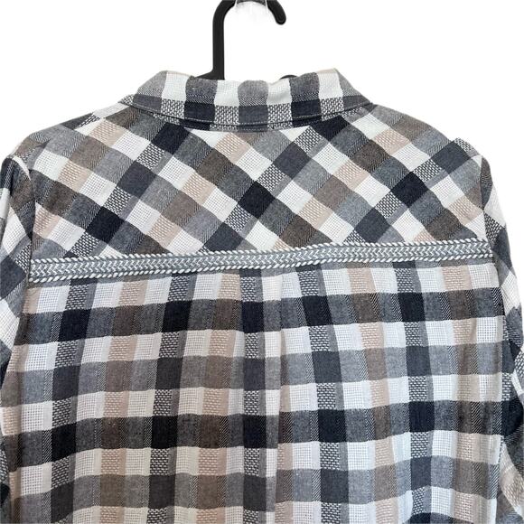 Hailee C Black Tan White Plaid Long Sleeve Buttondown Shirt Size Large - Picture 5 of 9